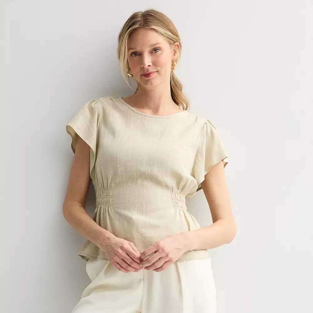 Women's Nine West Cinched Flutter Sleeve Blouse, Size: Large, Beige Product Image