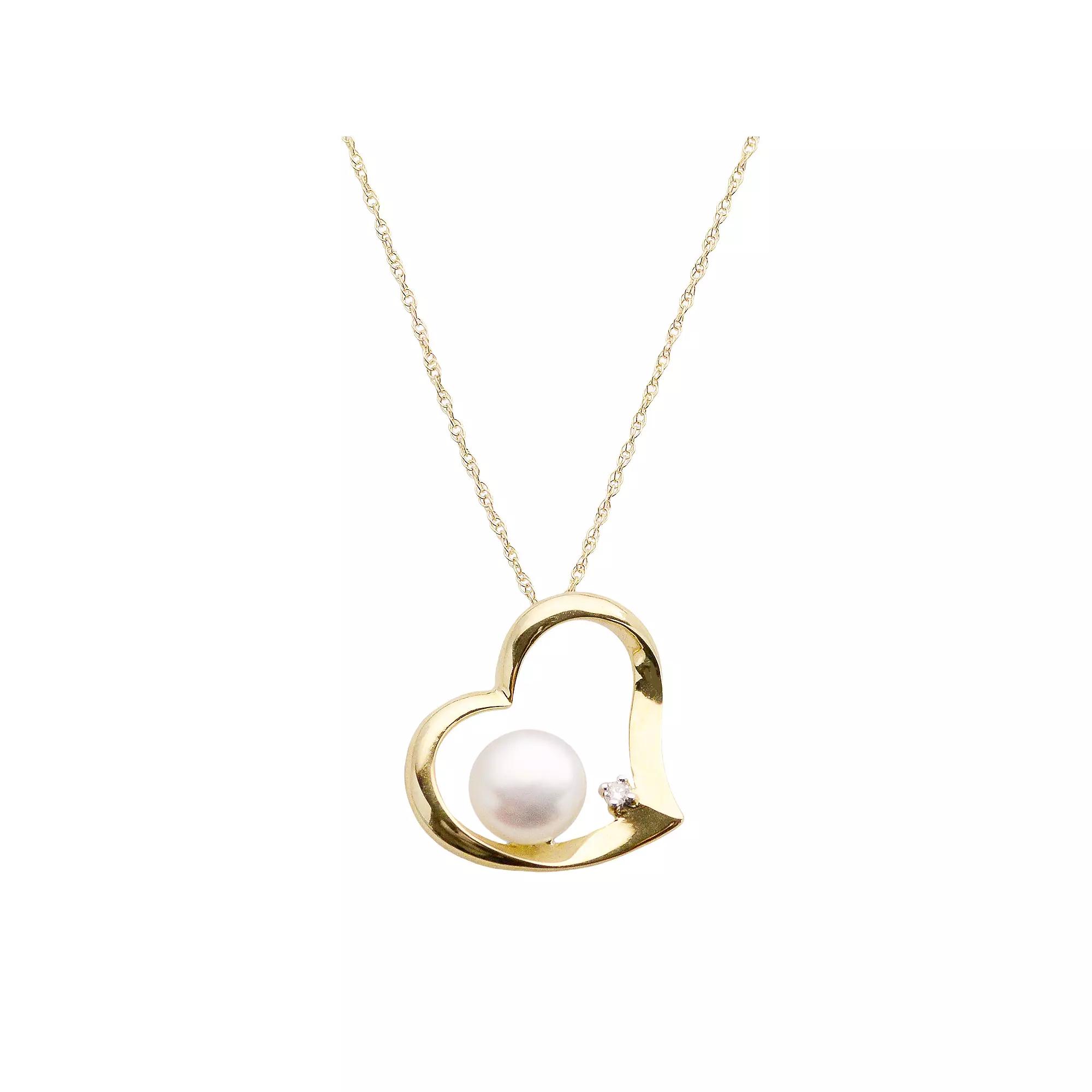 10k Gold Freshwater Cultured Pearl and Diamond Accent Heart Pendant, Womens White Product Image