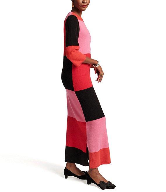 FRANCES VALENTINE Fantasia Angora Blend Color Block Crew Neck 3/4 Sleeve Maxi Dress Product Image