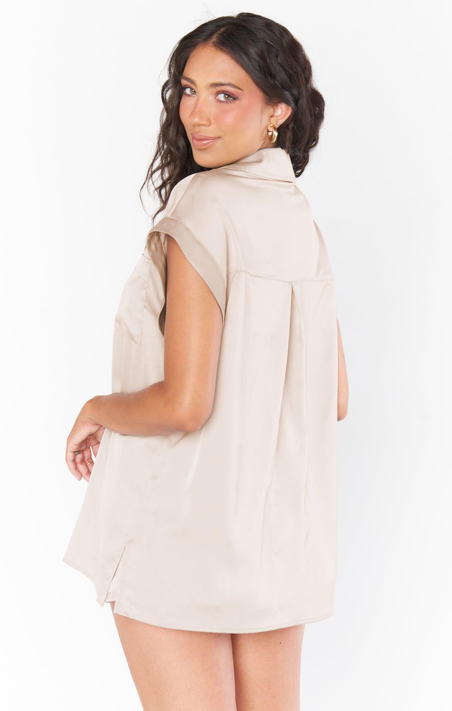 Best Day Button Up ~ Champagne Luxe Satin Product Image