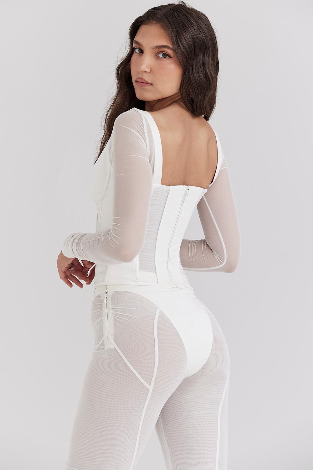 Araminta  white long sleeve mesh corset Product Image