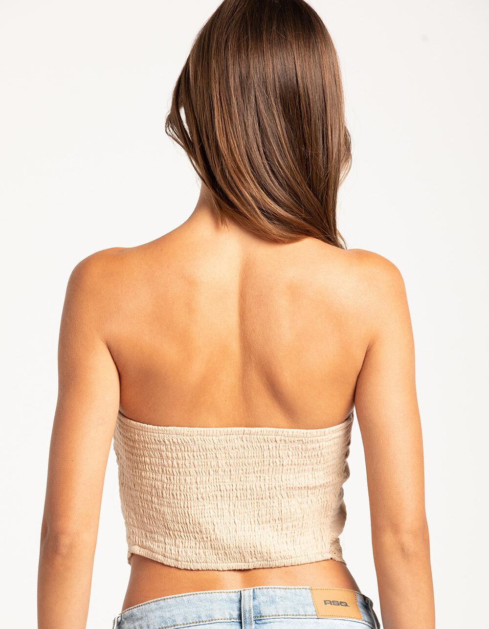FULL TILT Gauze Crochet Trim Womens Tube Top - TAN Product Image