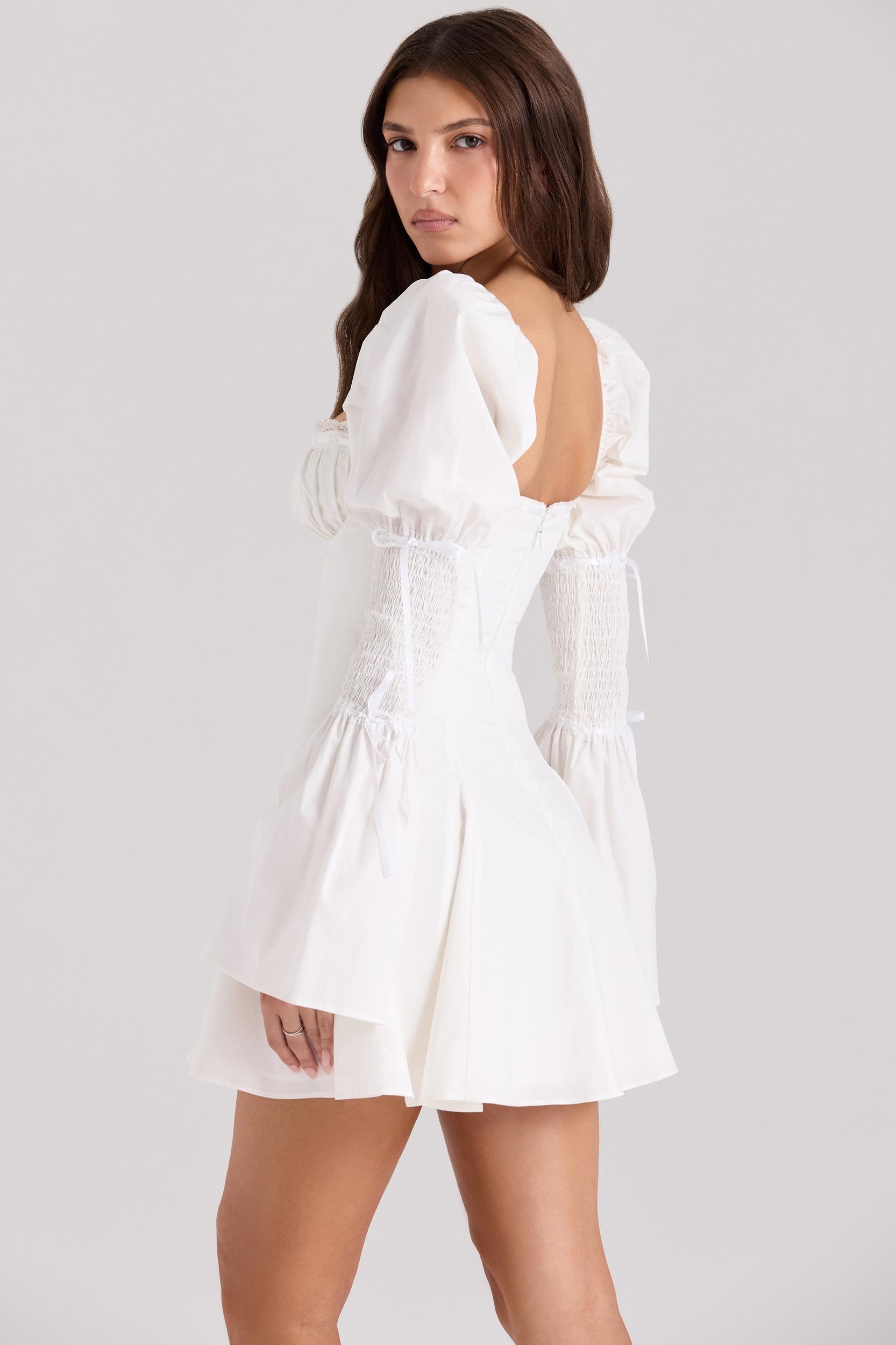 Ellerie  white cotton flute sleeve mini dress Product Image