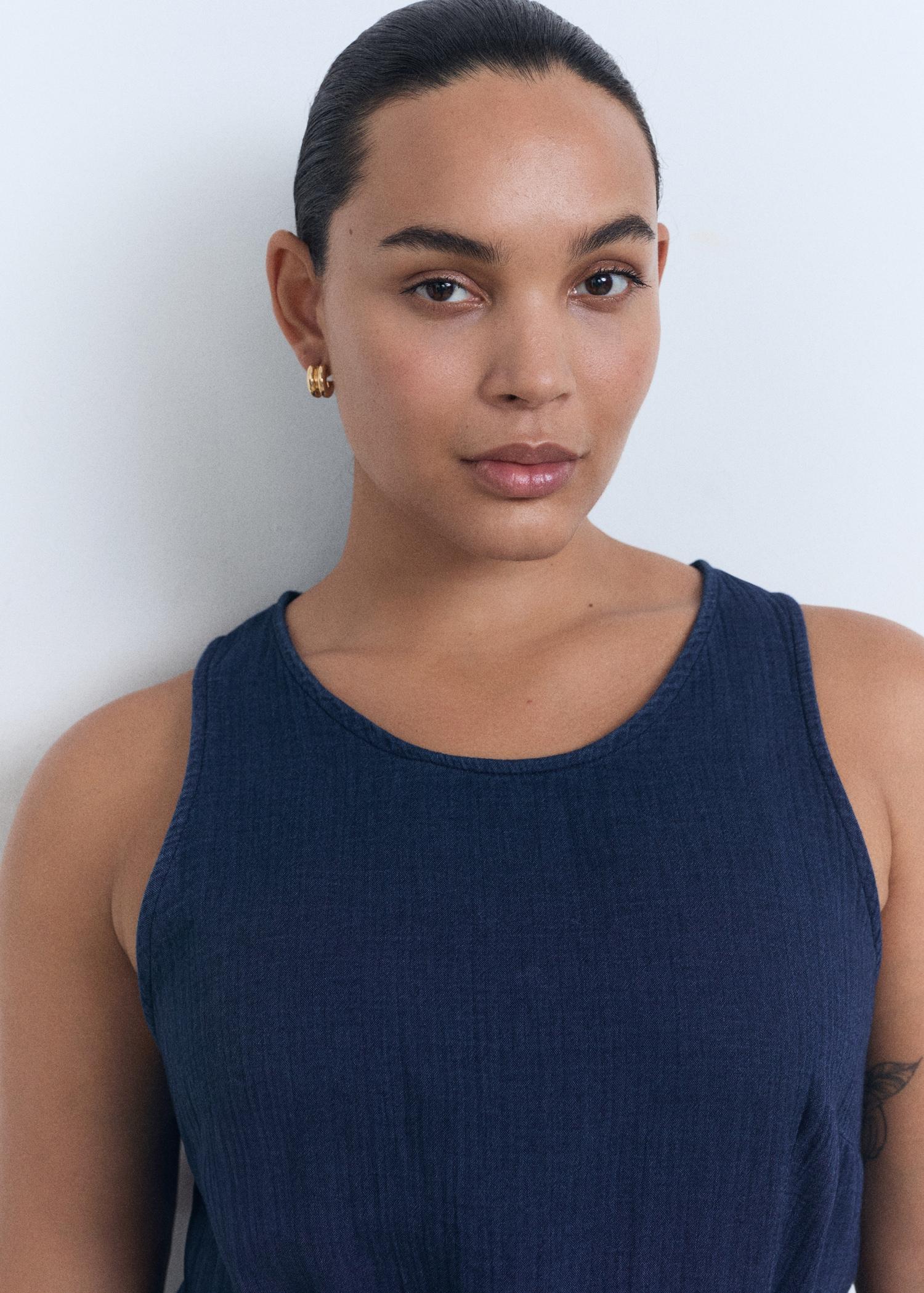 Flowy denim jumpsuit with belt - Women | MANGO USA Product Image