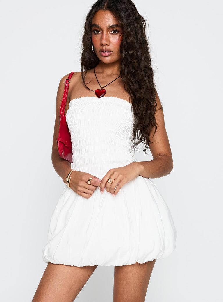 Anemone Bubble Hem Mini Dress White Product Image