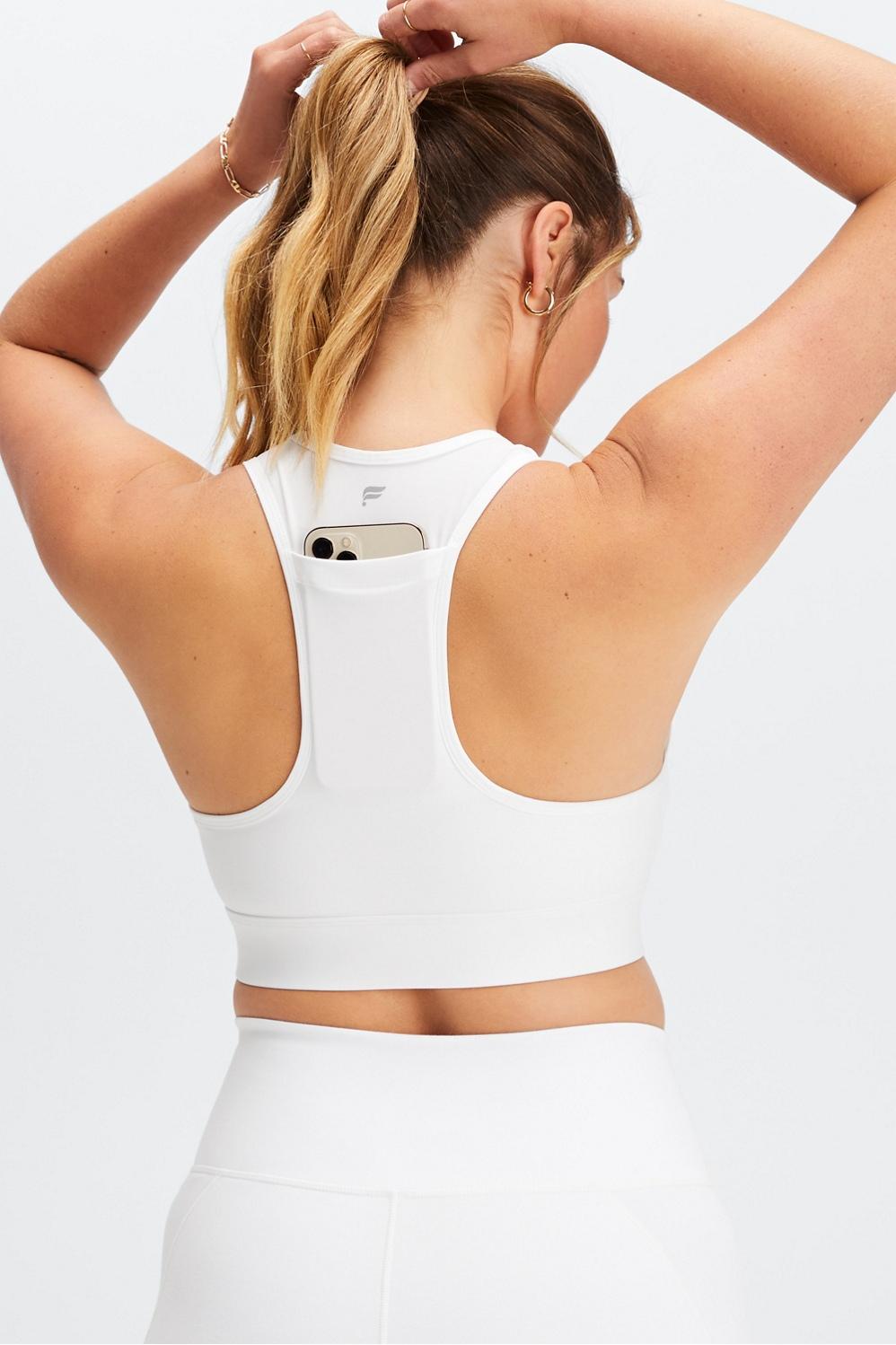 Fabletics On-The-Go Medium Impact Sports Bra Womens white plus Size 1X Product Image