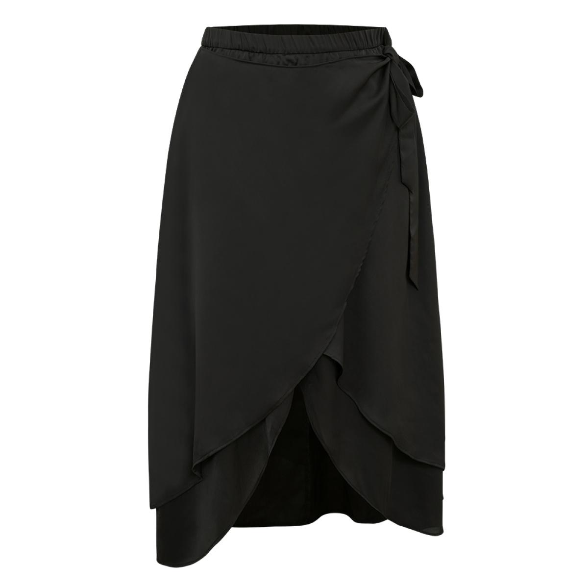 Plus Size Ruffles Ties Asymmetrical Hem Skirt Women Black Office Plain No stretch Work Skirts BloomChic 14-16/1X Product Image