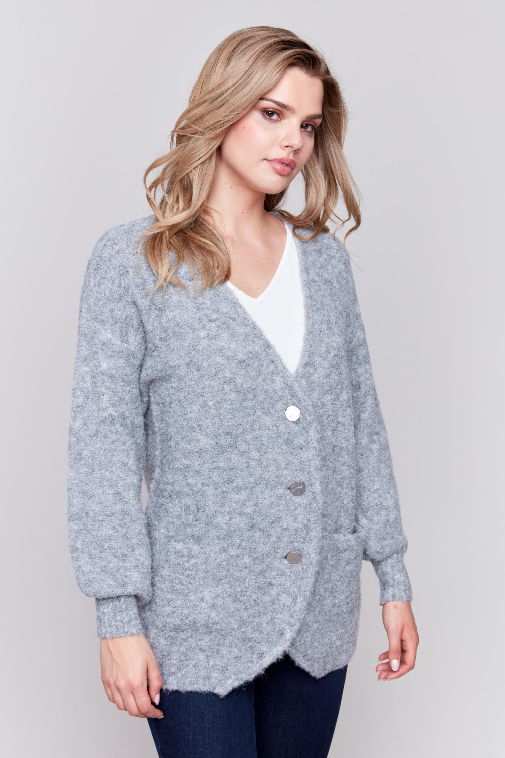 Long Sleeve Boucle Sweater Cardigan Product Image