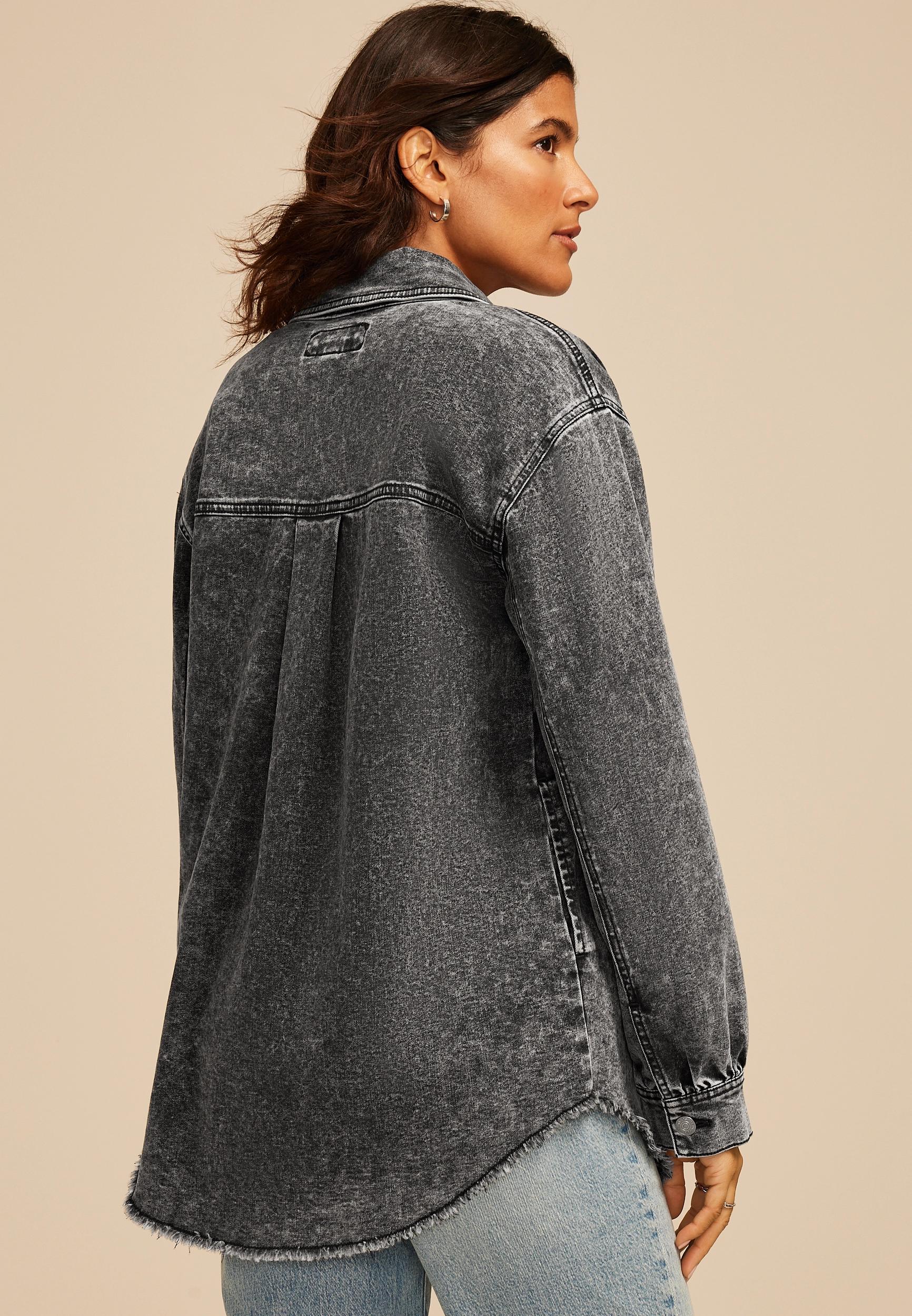 Washed Black Fray Hem Shacket Product Image