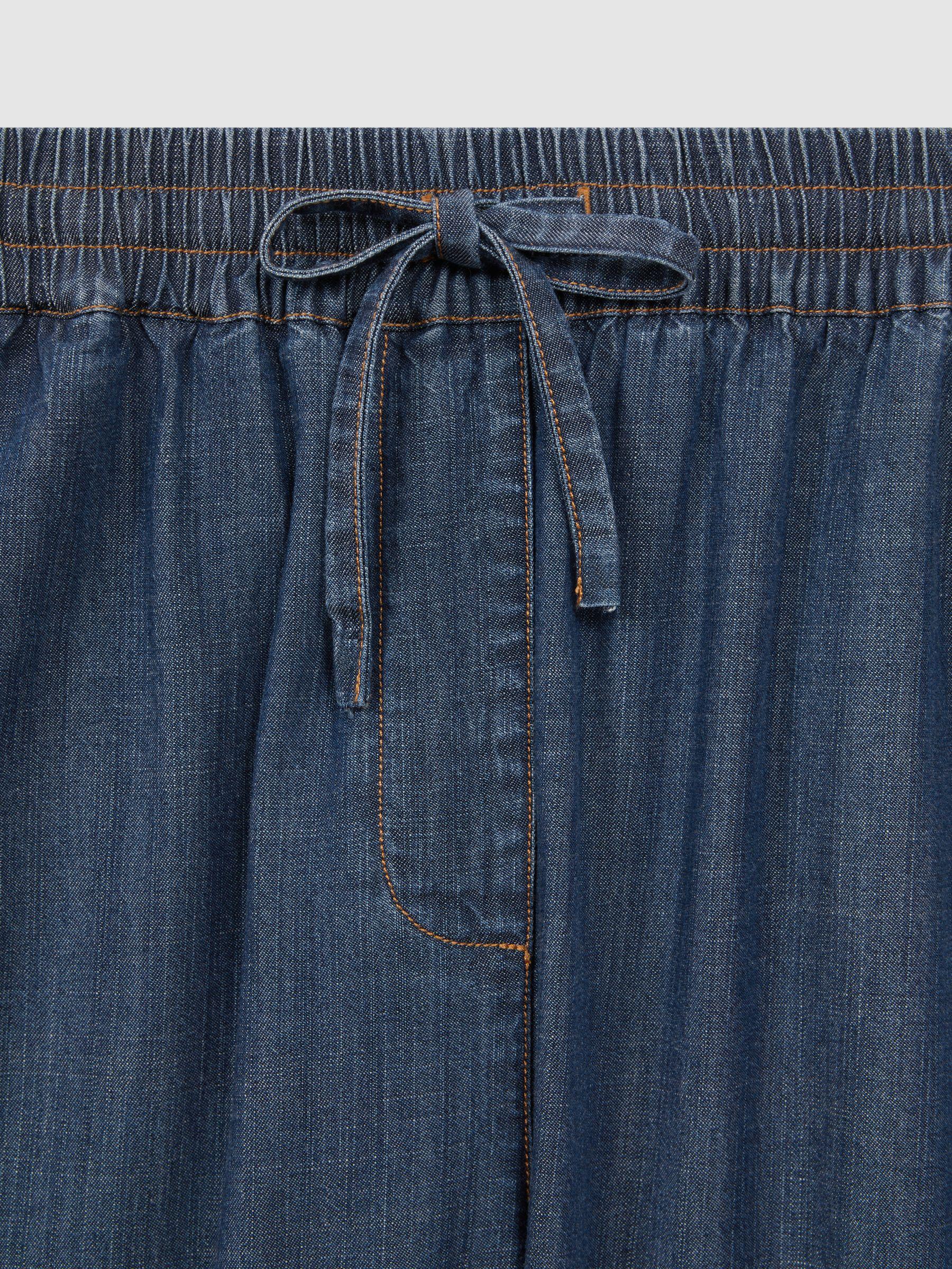 Denim Look Tapered Trousers in Mid Blue Product Image