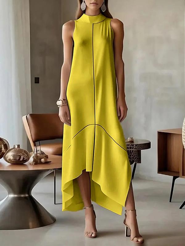 Sleeveless Split-Joint Split-Side High Neck Maxi Dresses Product Image