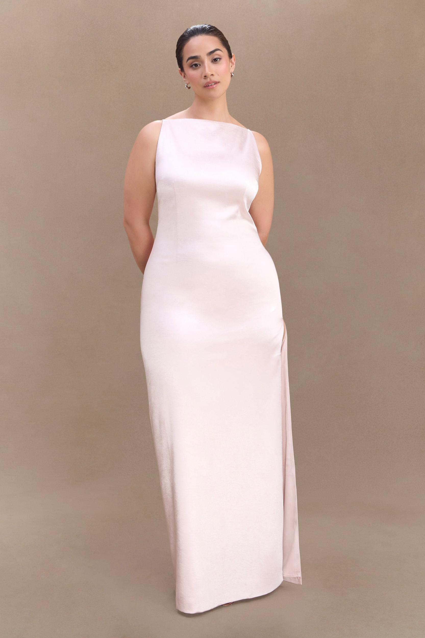 Violet Sleeveless Satin Maxi Dress - Soft Pink Product Image