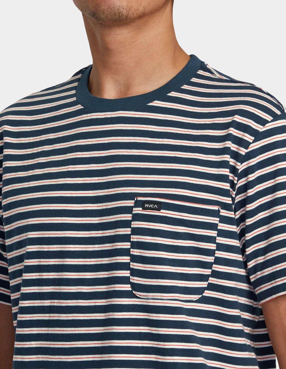RVCA Magnolia Mens Stripe Pocket Tee - PETROL Product Image