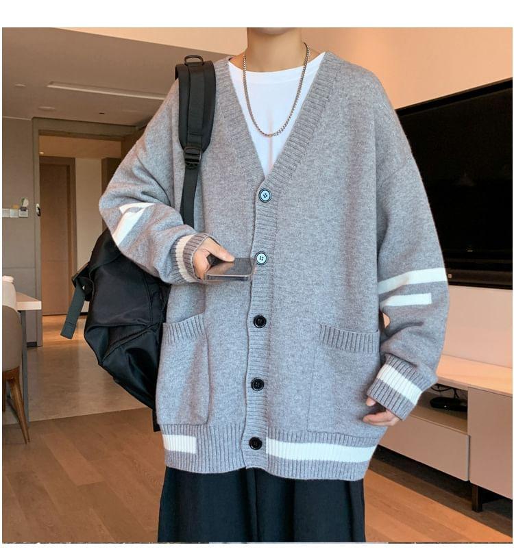V-Neck Striped Cardigan Product Image