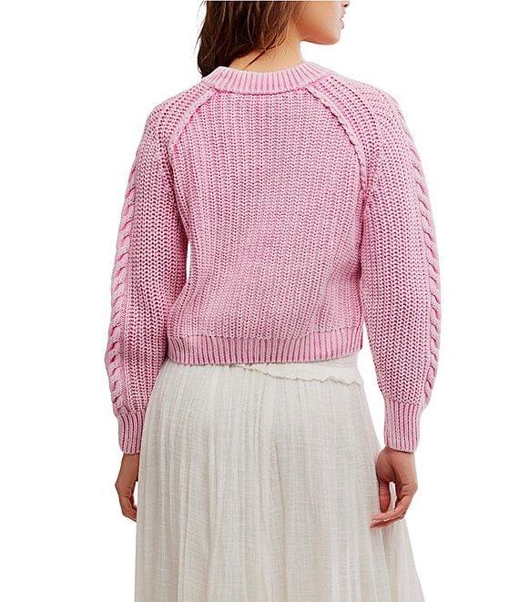 Free People Frankie Cable Knit Crew Neck Long Sleeve Sweater Product Image