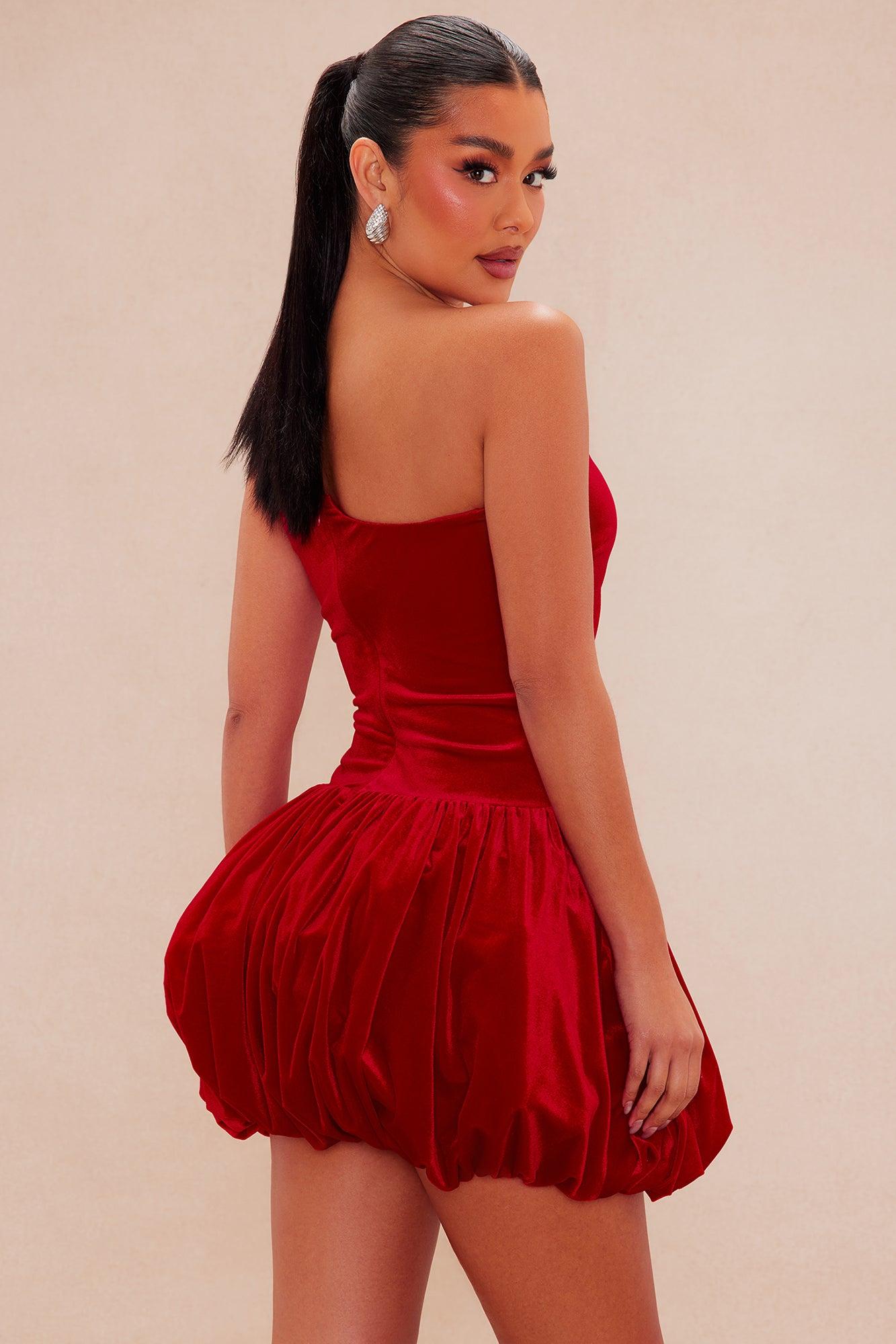 Esme Velvet Mini Dress - Red Product Image