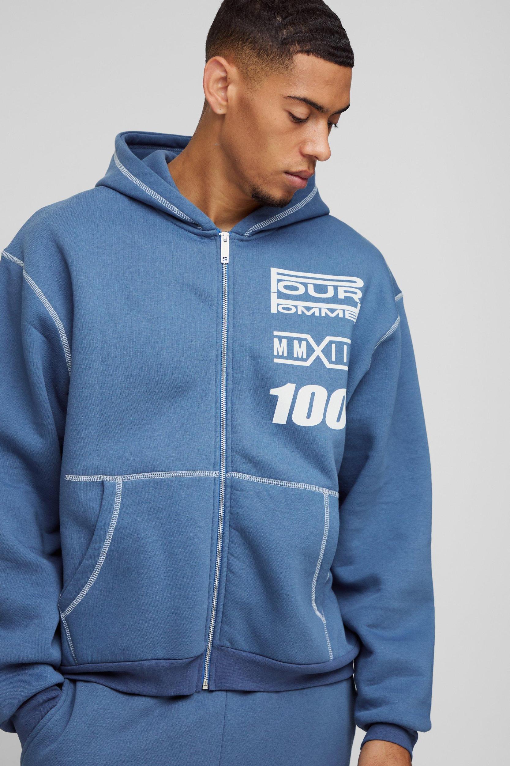 Oversized Boxy Moto Gusset Zip Through Hooded Tracksuit | boohooMAN USA Product Image