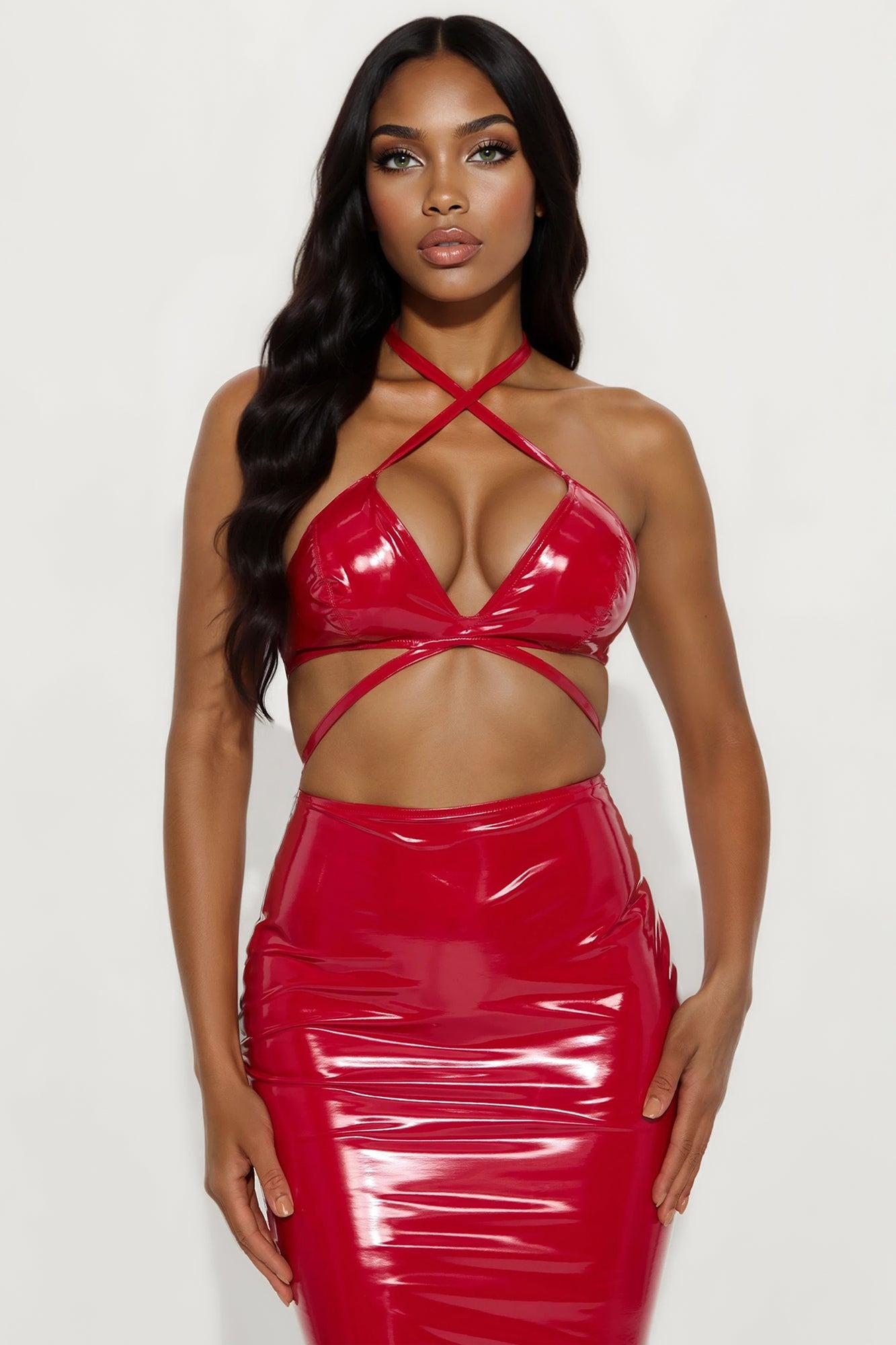 Kelsey Halter Latex Midi Dress - Red Female Product Image