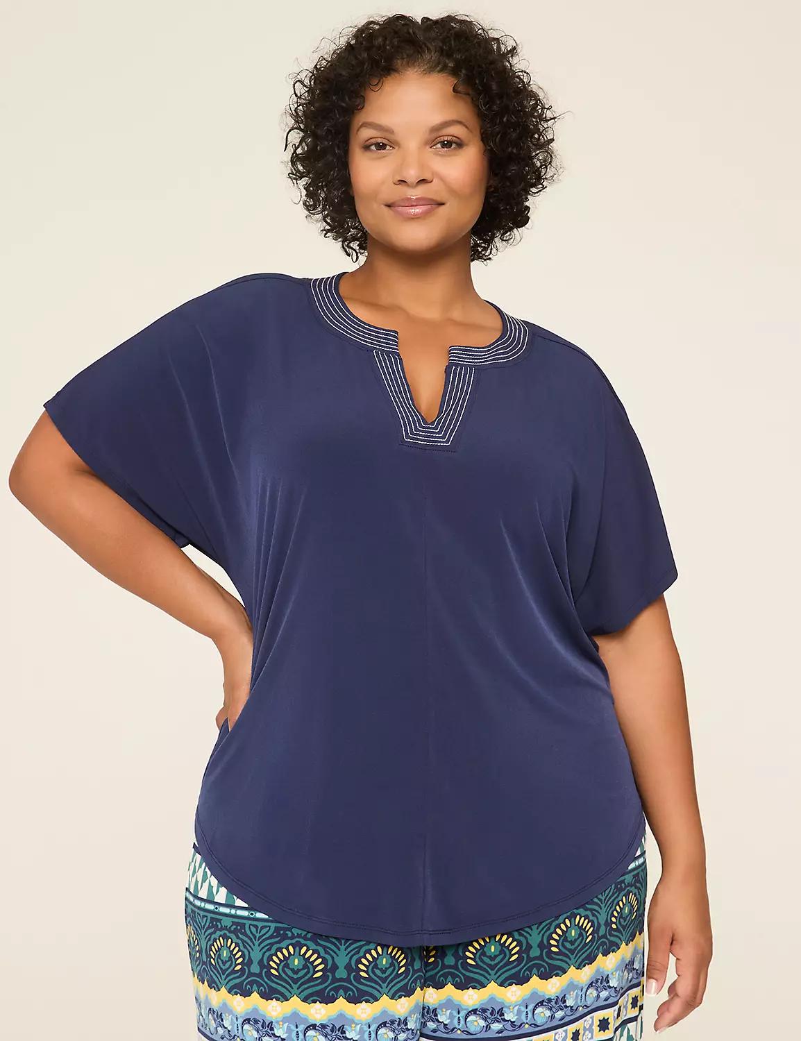 Dolman-Sleeve Notch-Neck Top Product Image