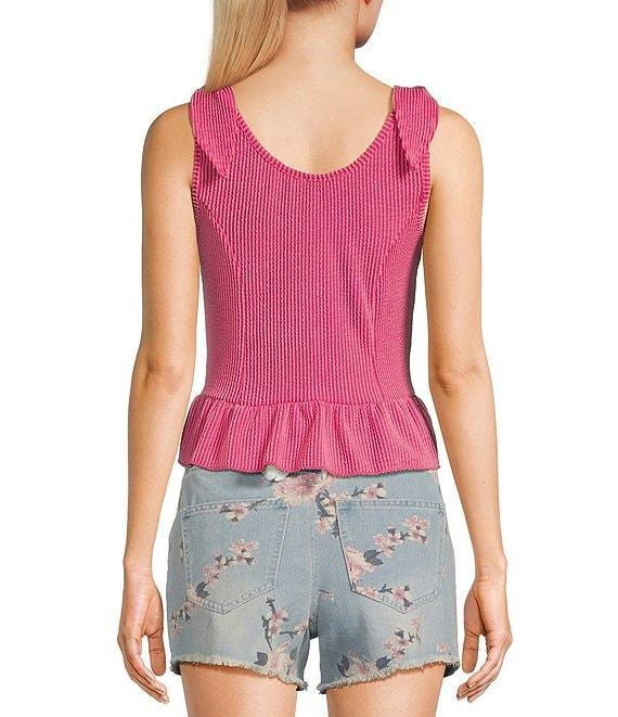 Moa Moa Sleeveless Tie Shoulder Rib Knit Tank Top Product Image