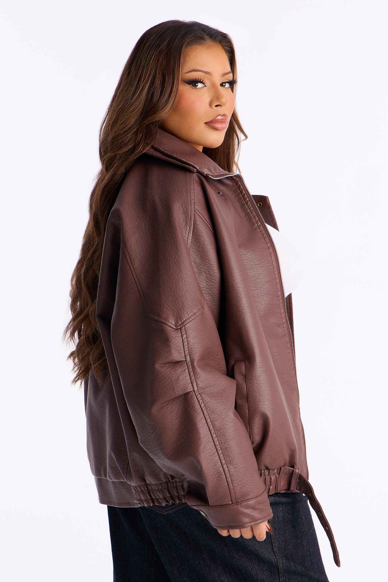 Harlem Faux Leather Moto Jacket - Brown Female Product Image