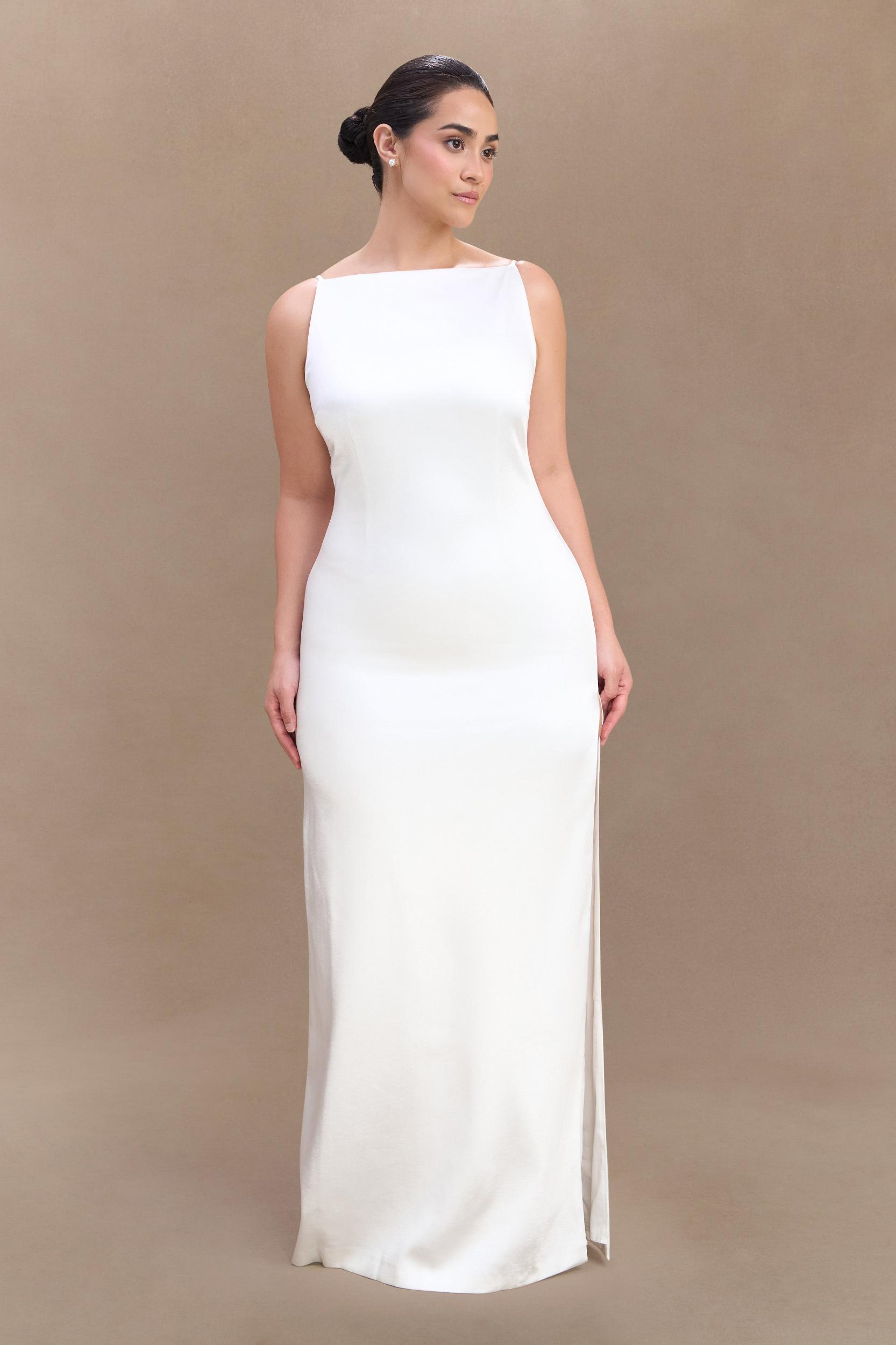 Violet Sleeveless Satin Maxi Dress - White Product Image