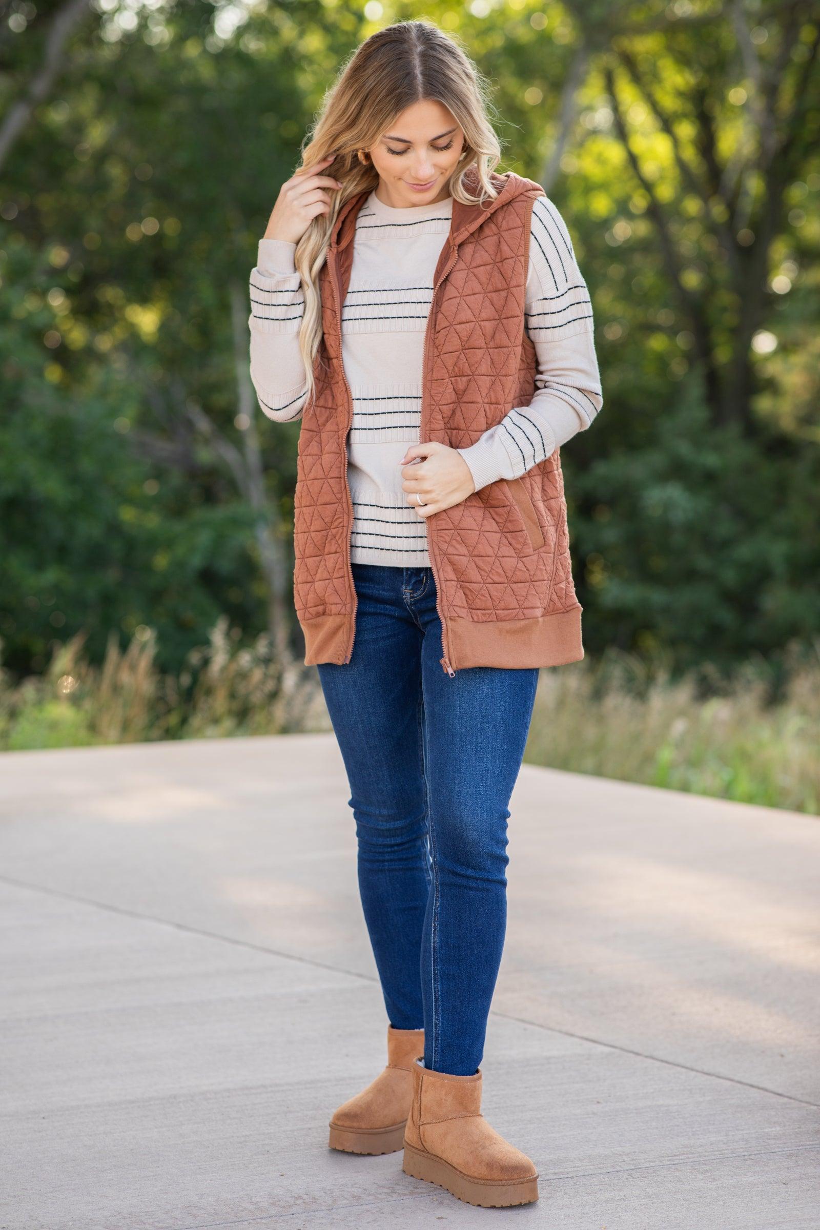 Zip-Up Quilted Textured Knit Vest Product Image