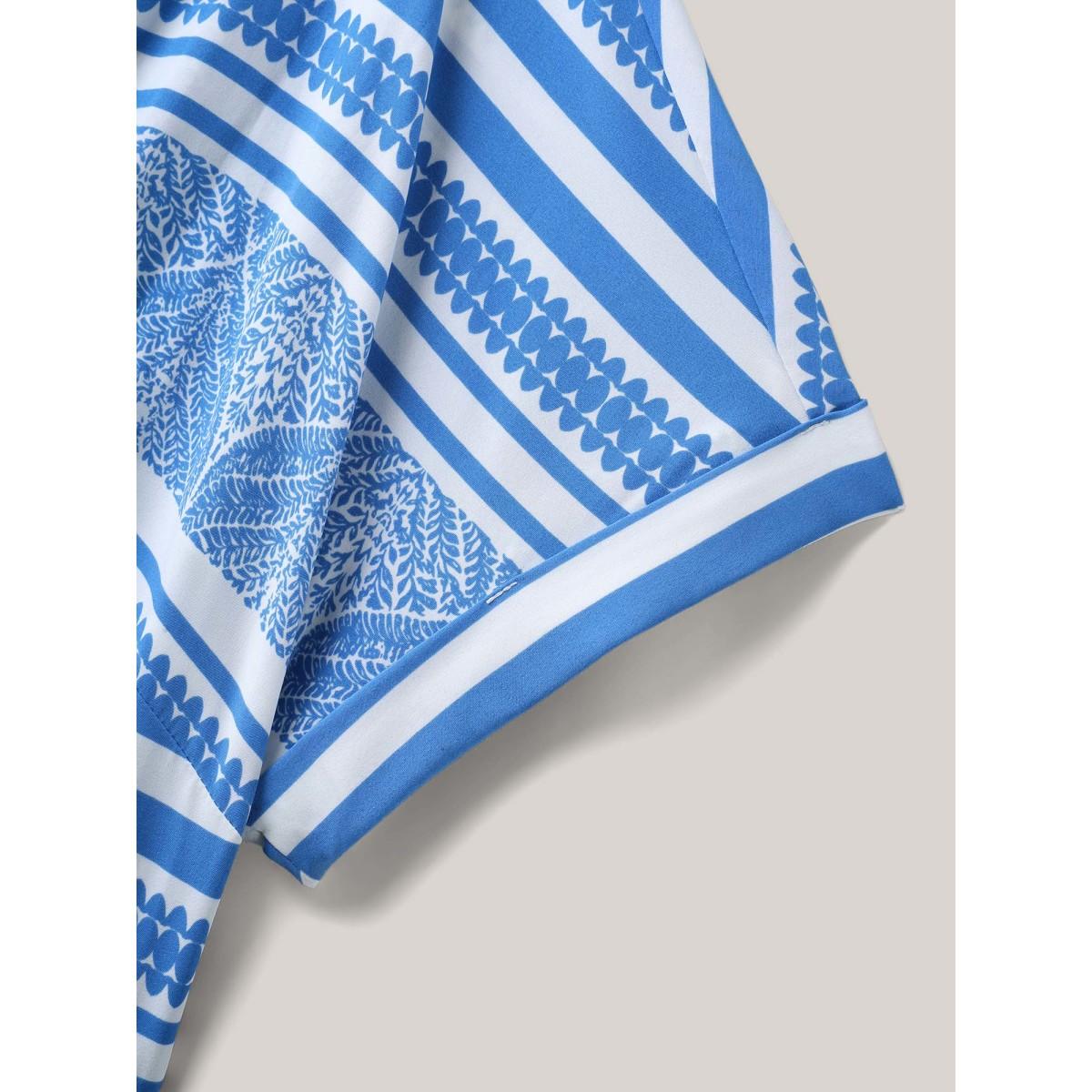 Plus Size Nautical Stripes Belted Pockets Maxi Dress Skyblue Women Round Neck Cap Sleeve Curvy BloomChic 14-16/1X Product Image