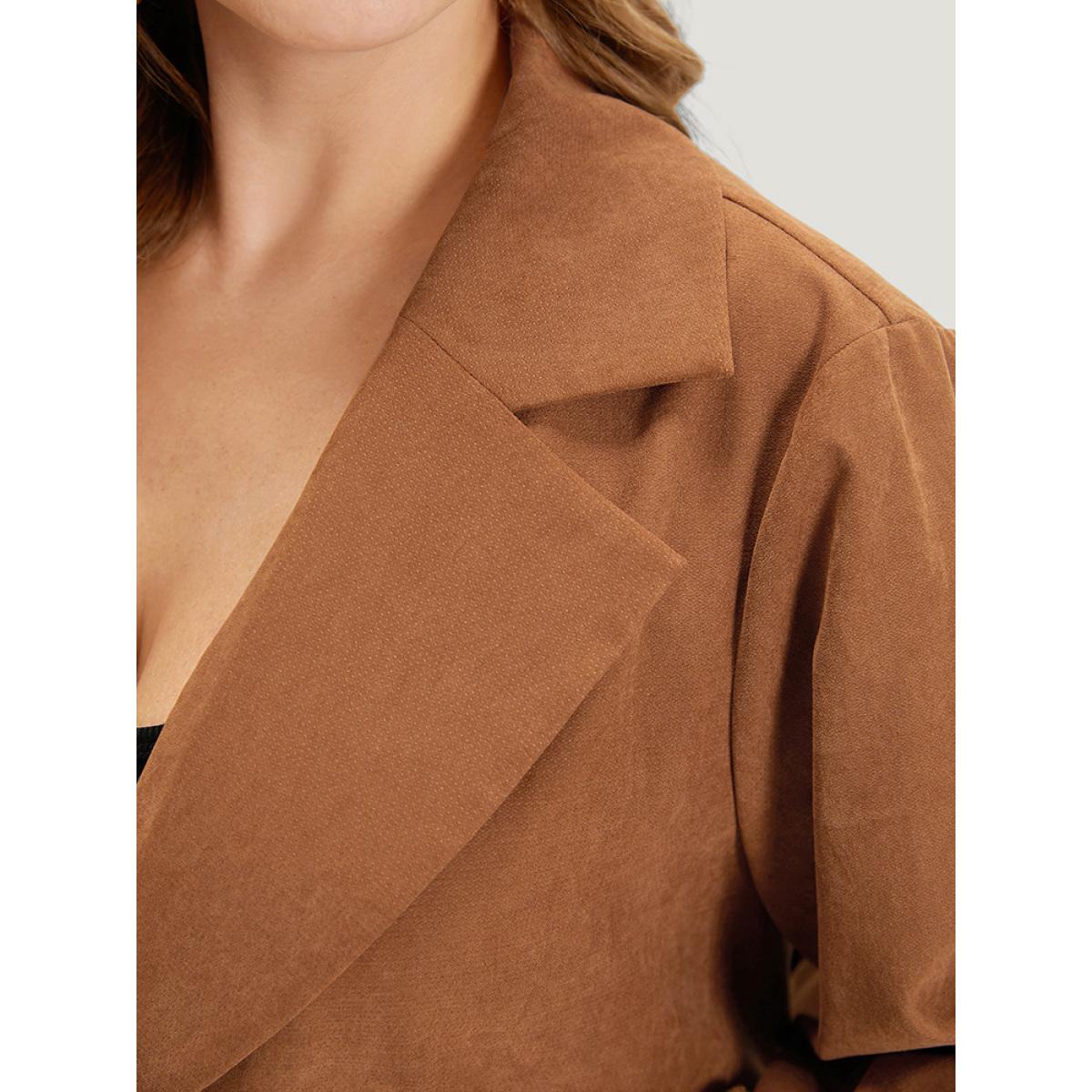 Plus Size Plain Corduroy Belted Bowknot Roll Tab Sleeve Coat Women Bronze Casual Plain Ladies Dailywear Winter Coats BloomChic 12/L Product Image