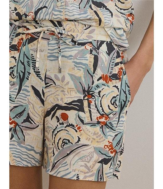 Lauren Ralph Lauren Linen Printed High Rise Drawcord Shorts Product Image