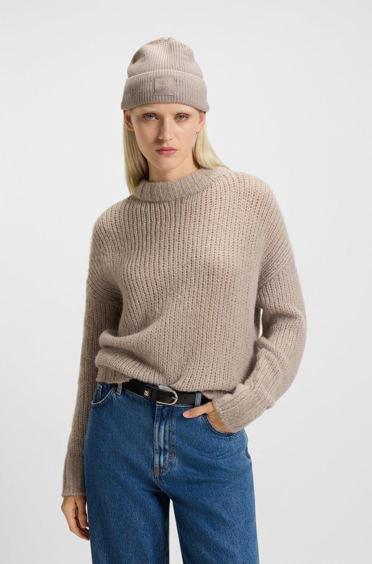 Wool-blend beanie hat with logo label Product Image