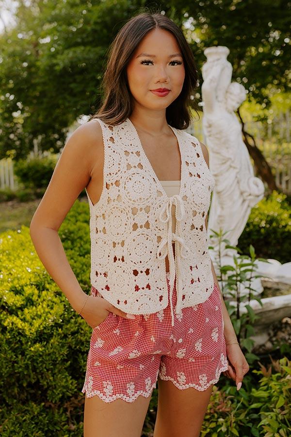 Boho Breeze Crochet Front Tie Top Product Image