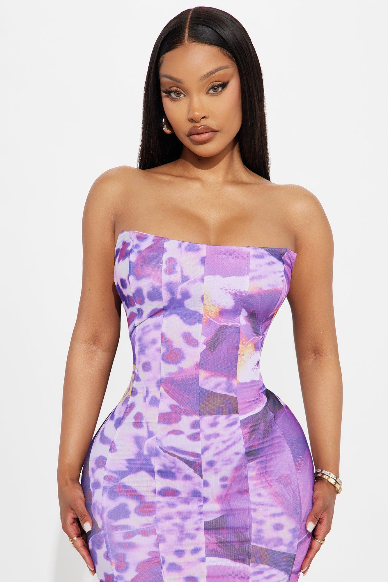 Leona Floral Mesh Midi Dress - Purple/combo Female Product Image