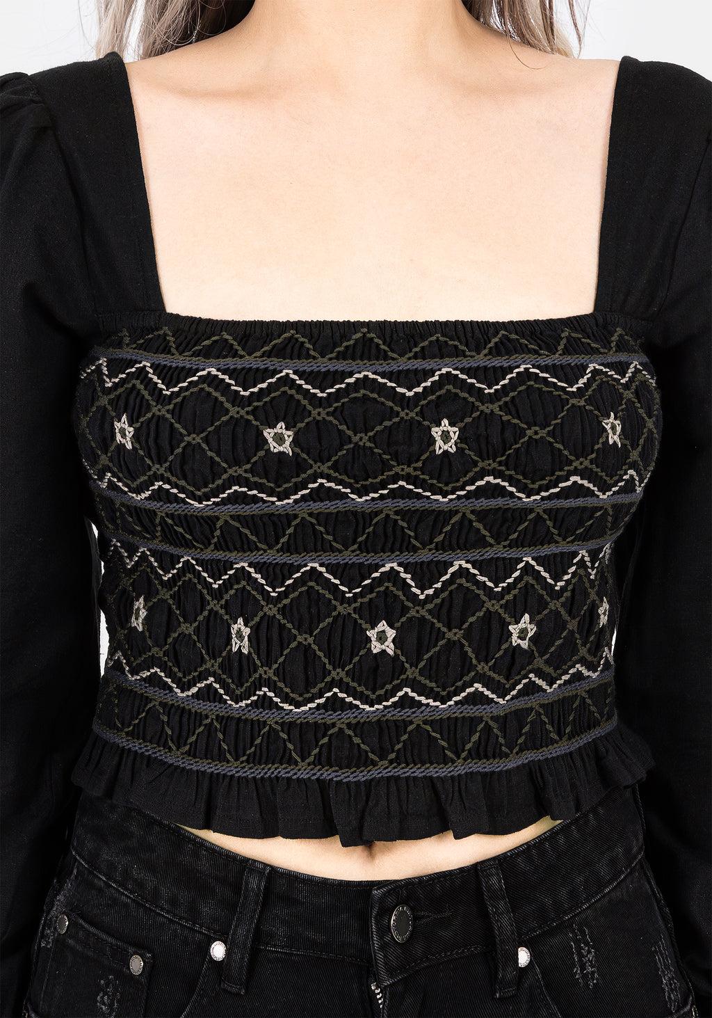 Larissa Hand Embroidered Smocked Puff Sleeve Top Product Image