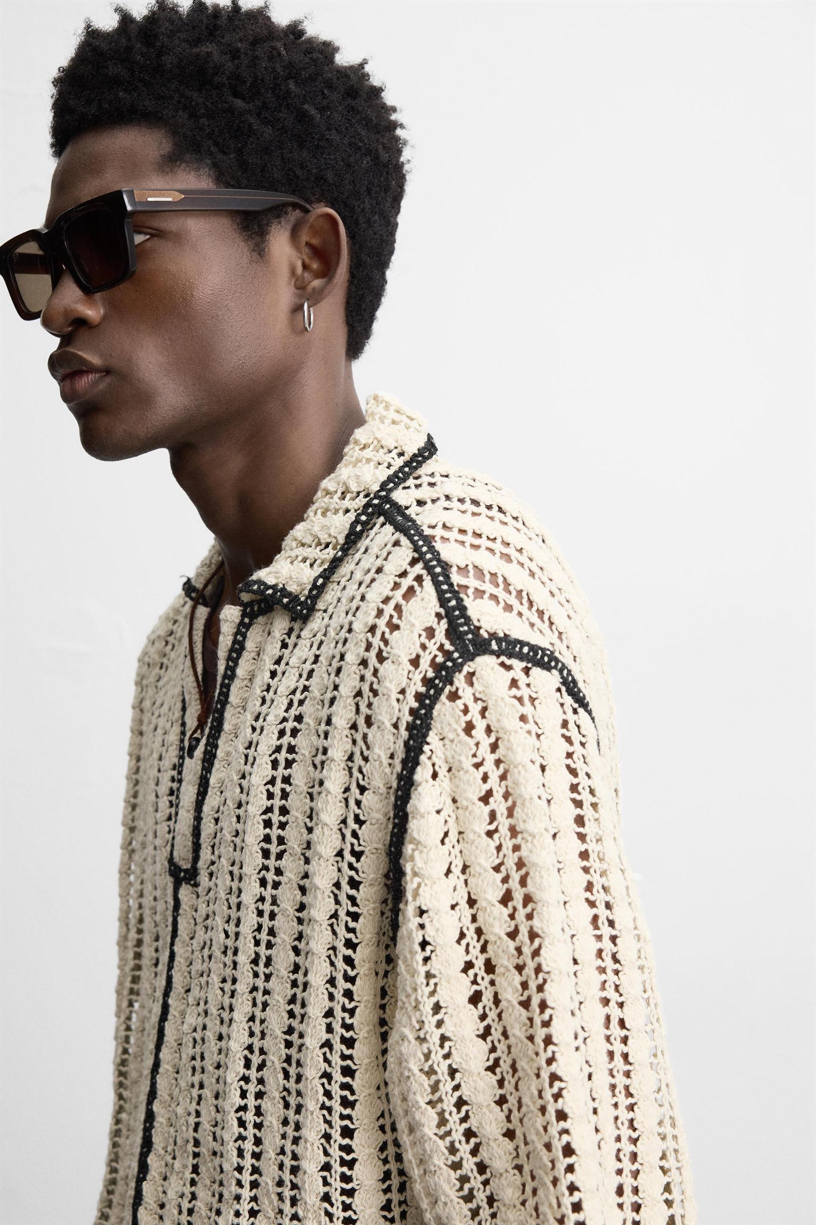 CROCHET TEXTURED POLO SHIRT Product Image