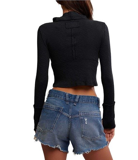 Free People Midnight Half Zip Point Collar Neck Long Sleeve Cropped Top Product Image