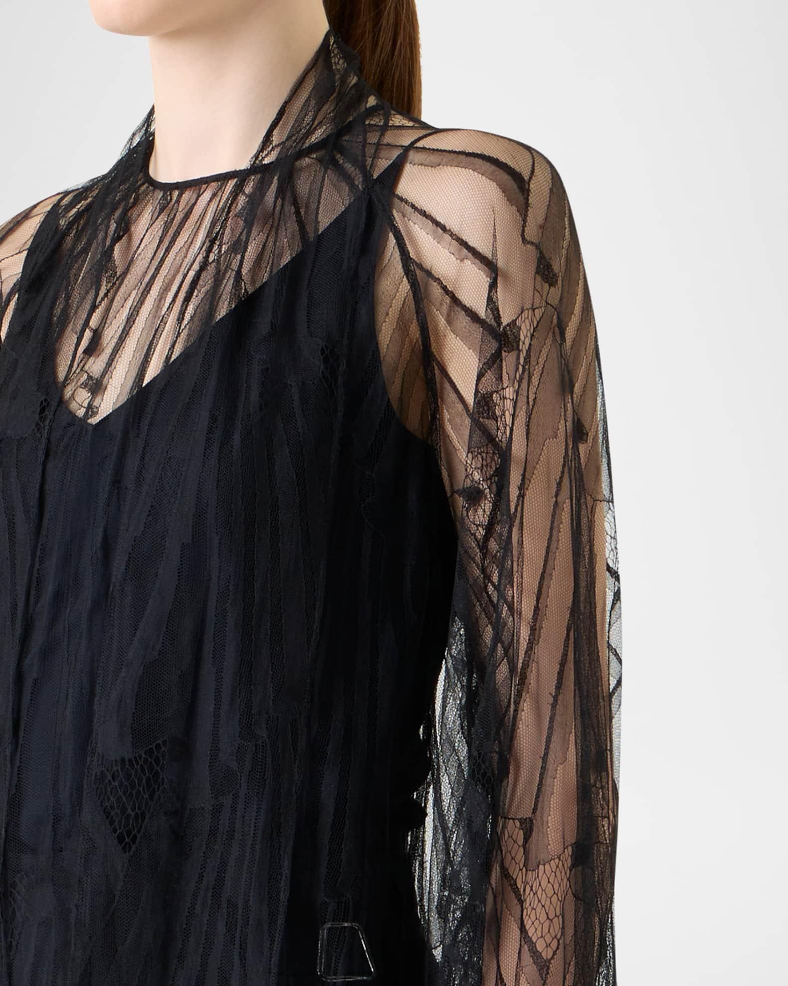 Long-Sleeve Flounce Lace Scarf Blouse Product Image