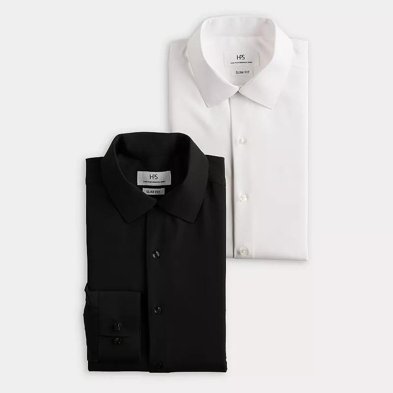 Men's 2-Pack Slim-Fit Performance Dress Shirts, Size: Large-34/35, White And Black Product Image