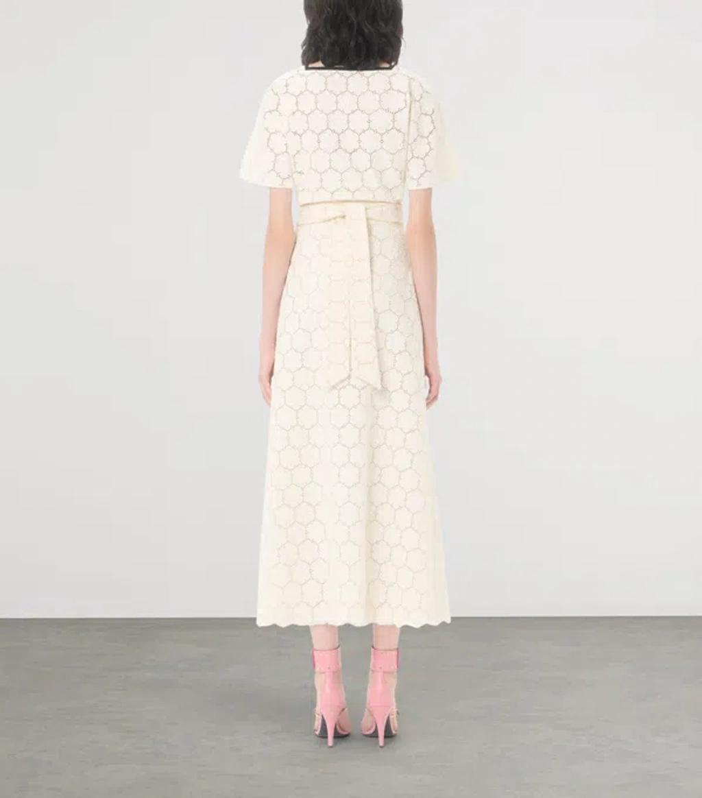 VALENTINO Midi Dress In Fleurs À Jours Cotton In White Product Image
