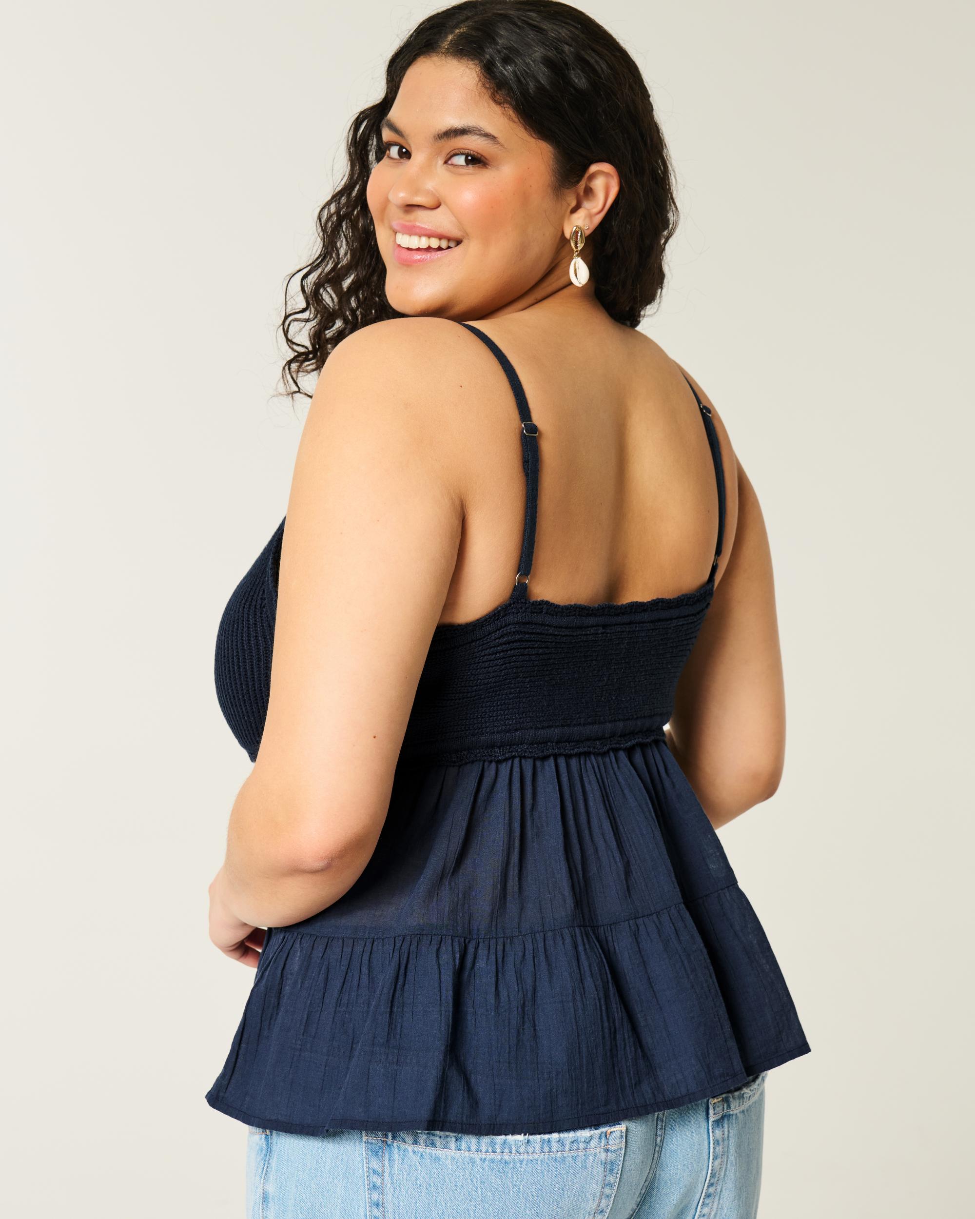 Crochet-Style Fabric Mix Top Product Image