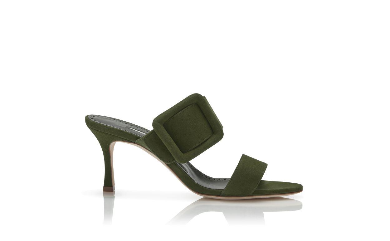 GABLE Dark Khaki Green Suede Open Toe Mules Product Image