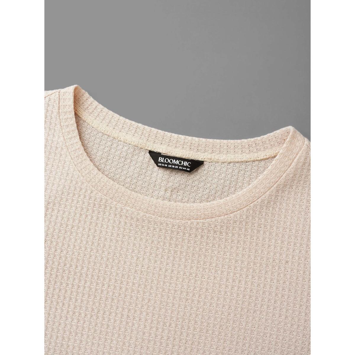 Plus Size Textured Patchwork Lace Panel T-shirt Champagne Women Casual Texture Non Everyday T-shirts BloomChic 10/M Product Image