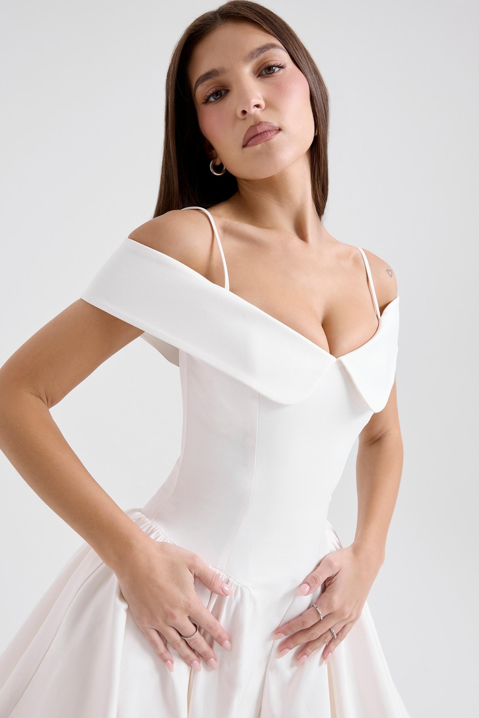 Elida  white twill off shoulder mini dress Product Image