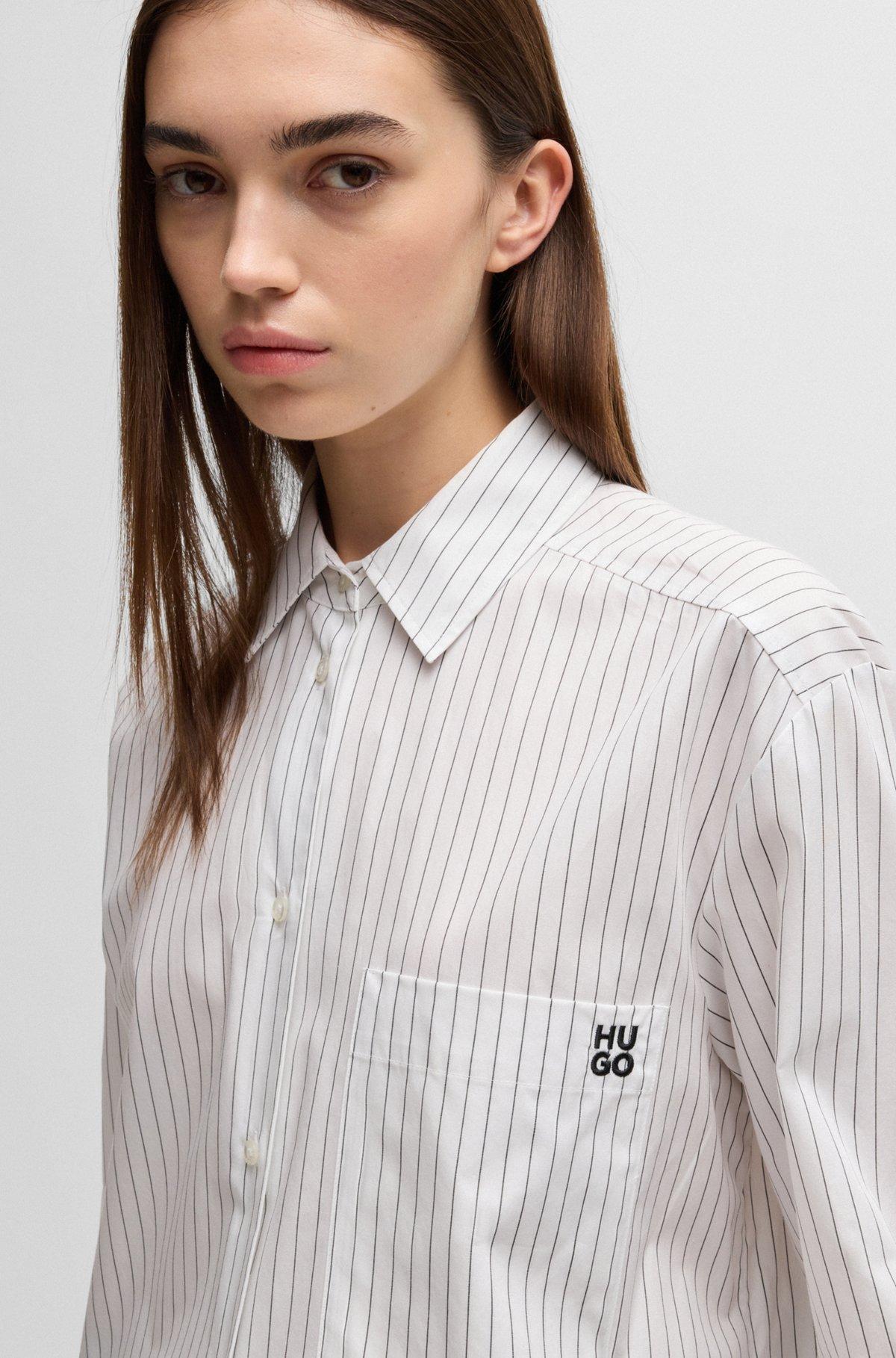 HUGO - Oversize-fit blouse in striped cotton with butterfly print - Patterned Product Image