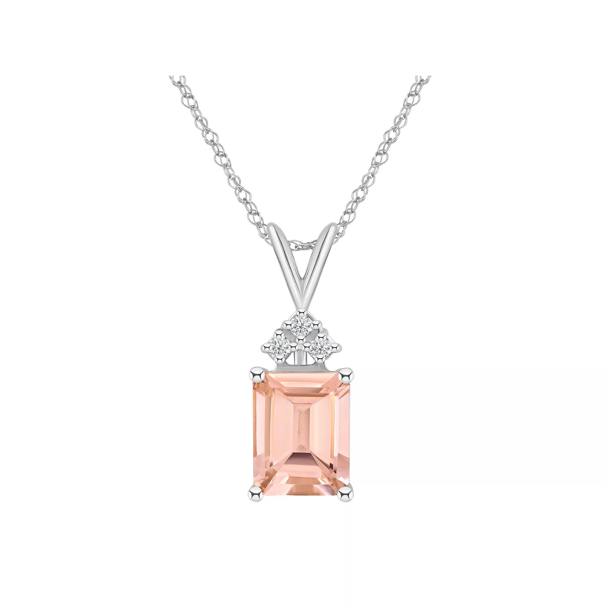 Celebration Gems 14k Gold Gemstone & 1/10 Carat T.W. Diamond Pendant Necklace, Women's, Size: 18", Morganite Product Image