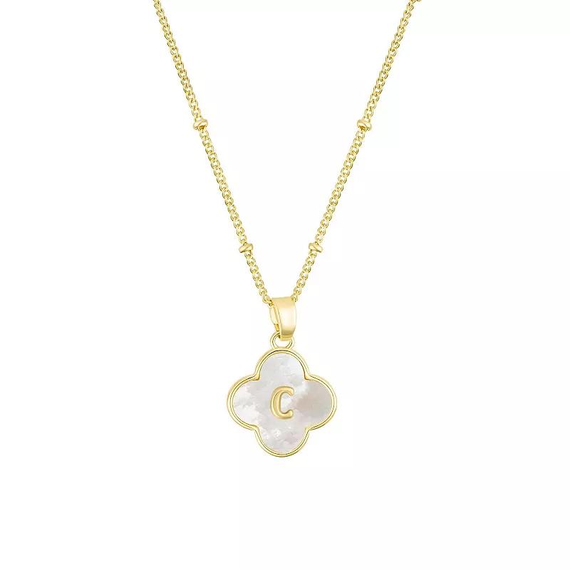 Adornia 14k Gold Plated Mother-of-Pearl Initial Clover Necklace, Women's,  Product Image