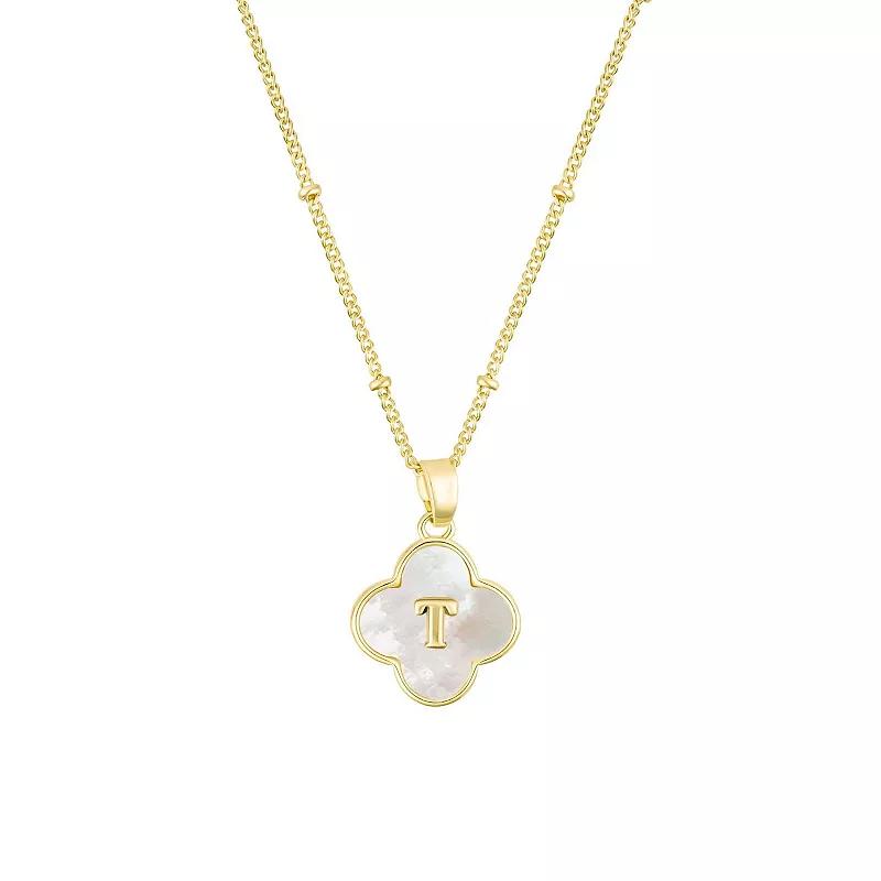 Adornia 14k Gold Plated Mother-of-Pearl Initial Clover Necklace, Women's,  Product Image