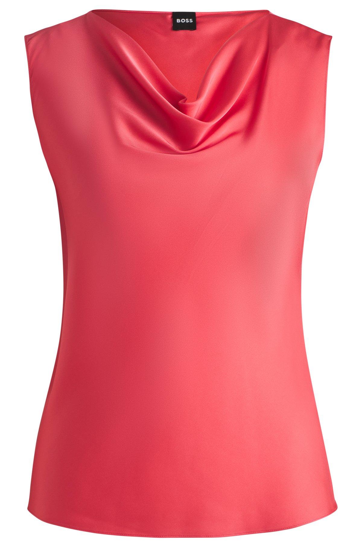 Sleeveless cowl-neck blouse in stretch silk Product Image