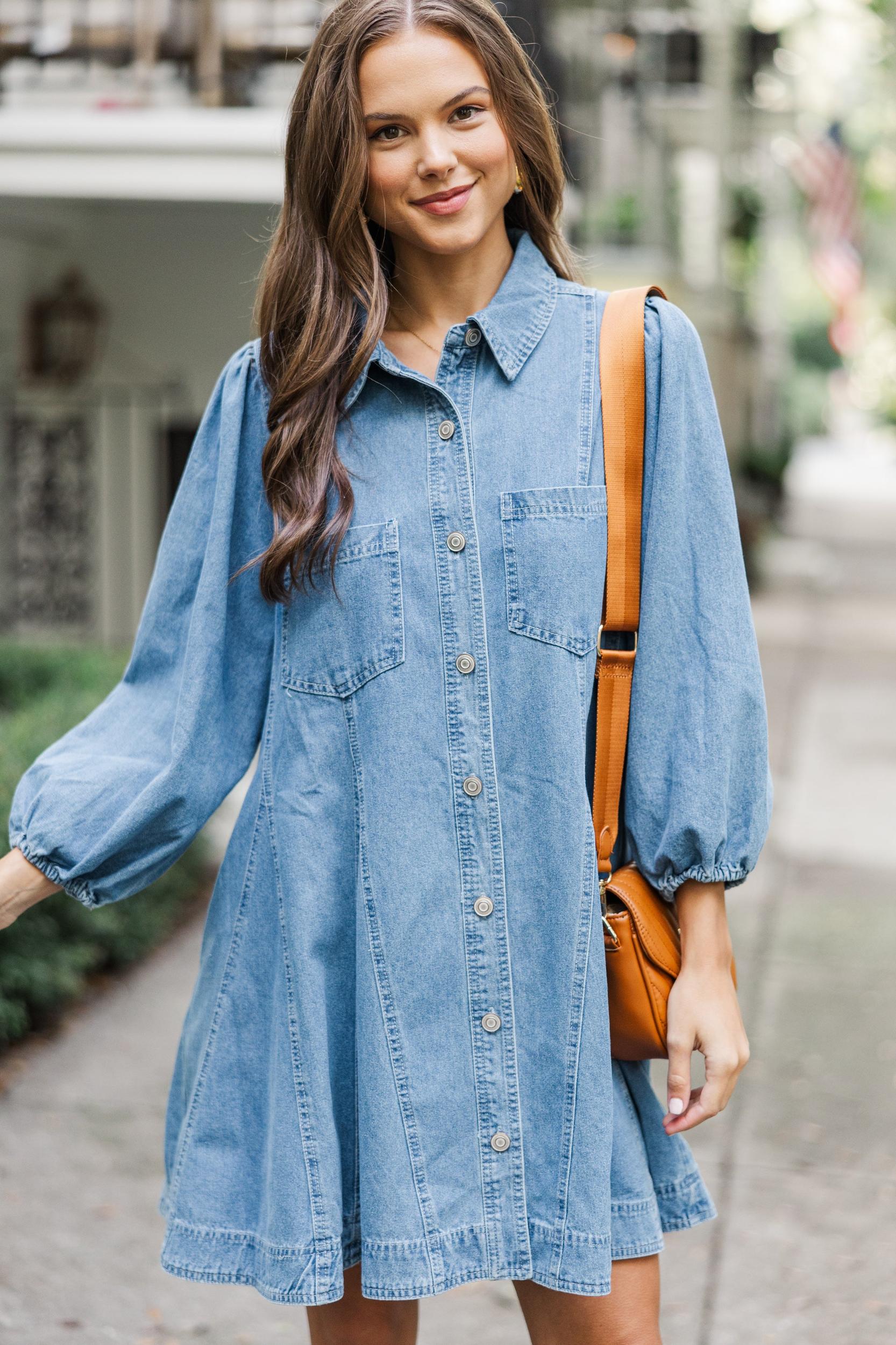 Follow Your Lead Medium Wash Denim Dress Female Product Image