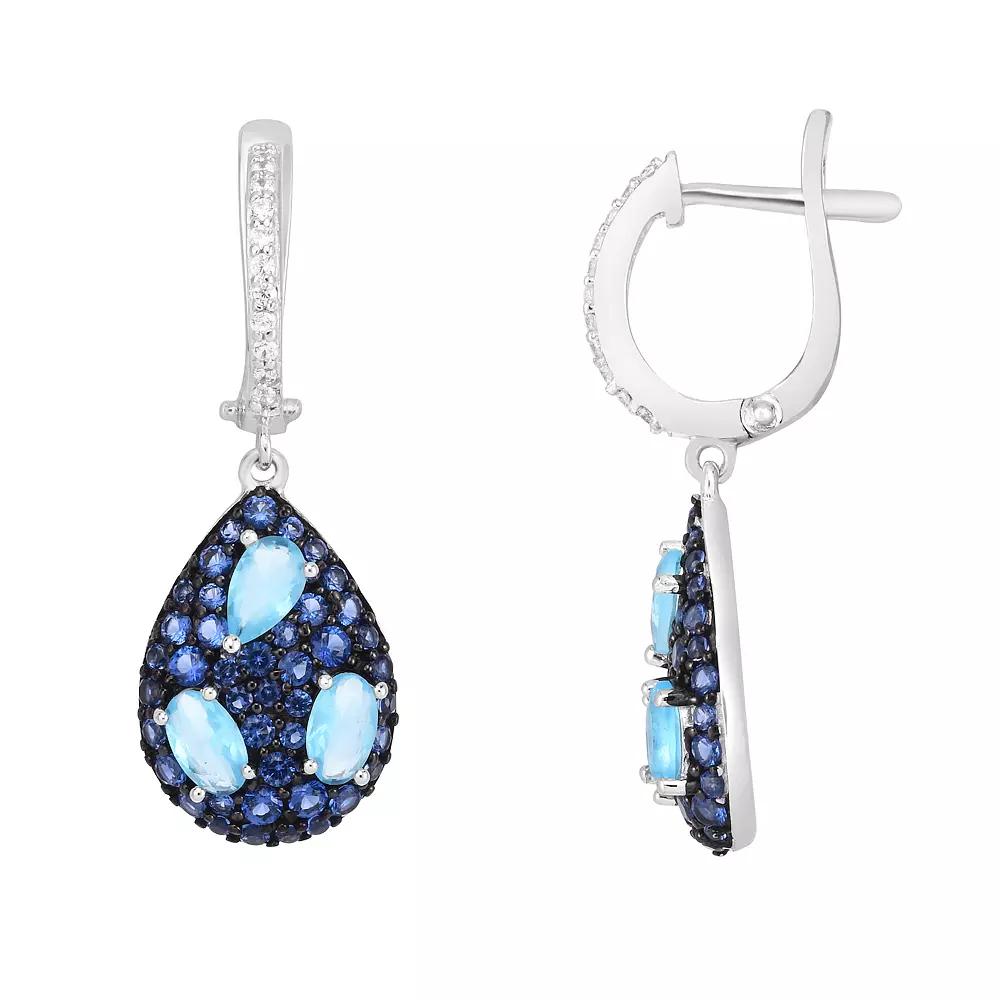Oro Leoni Sterling Silver Blue Cubic Zirconia Teardrop Earrings, Women's Product Image